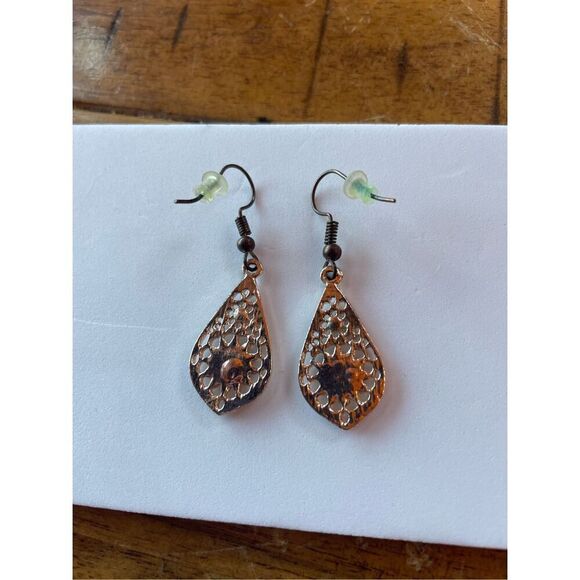 Copper Dangle Earrings With Clear Stones - Picture 3 of 3